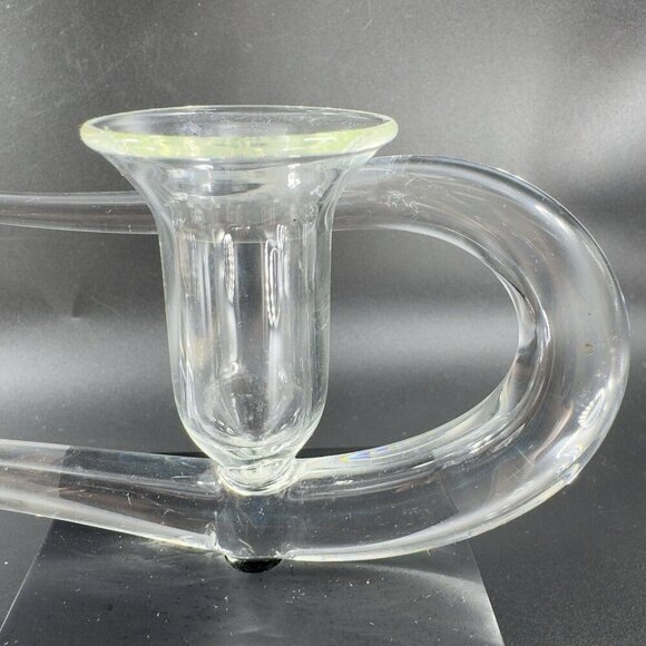 Vintage 1987 Candle Stick Holder Artist Signed Whitl I Clear Glass On Wood Base - Picture 5 of 12